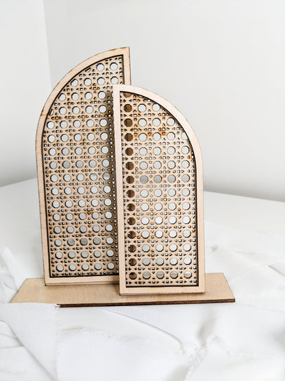 Wood and Rattan Arch Earring Holder, Boho Jewelry Organizer Stand for Studs and Dangles