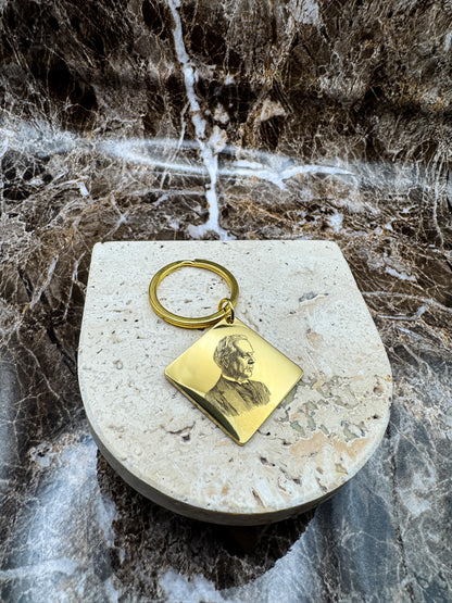 The Golden Diamond Custom Keychain, Personalized Gold Engraved Keychain (1.1”)