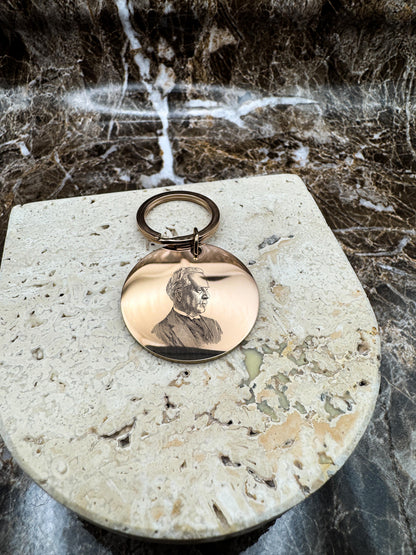 The Rose Gold Halo Custom Keychain, Personalized Rose Gold Engraved Keychain