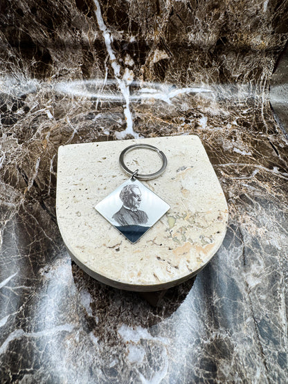 The Silver Diamond Custom Keychain, Personalized Silver Engraved Keychain (1.1”)