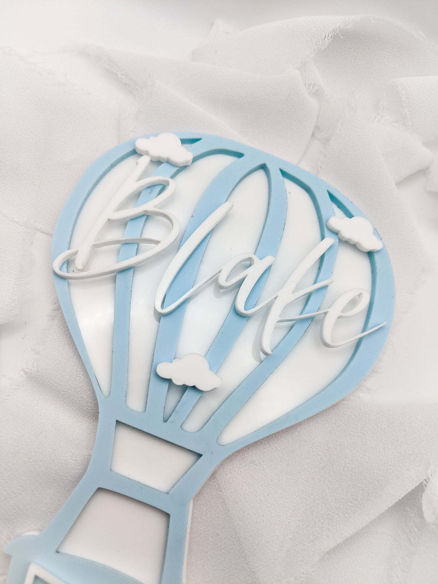 Custom Name Blue Hot Air Balloon Name Sign, Personalized Acrylic Cloud Kids Room Decor