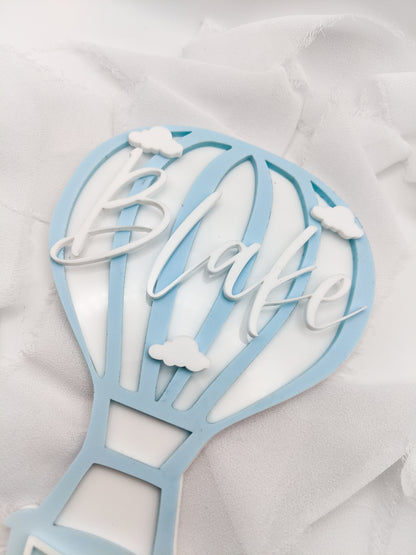 Custom Name Blue Hot Air Balloon Name Sign, Personalized Acrylic Cloud Kids Room Decor