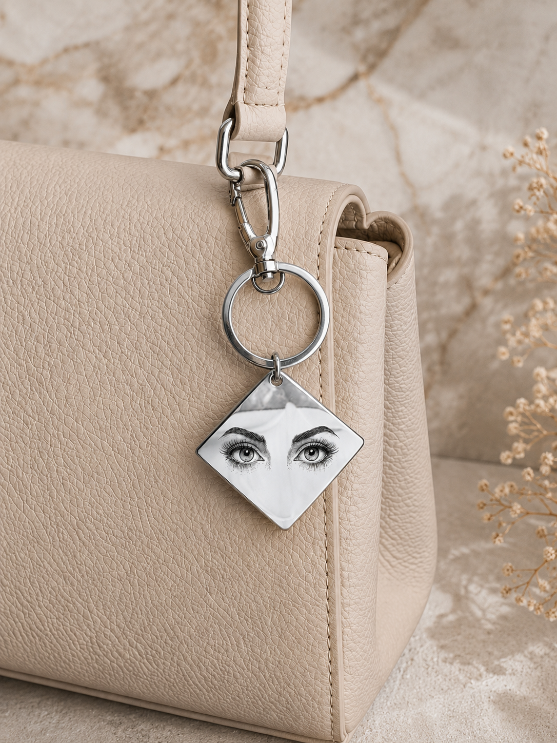 The Diamond Signature Keychain, Custom Engraved Diamond Keychain with Name or Photo