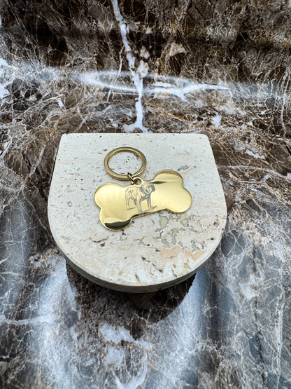 The Golden Bone Custom Keychain, Personalized Gold Engraved Keychain (1.95” x 1.1”)