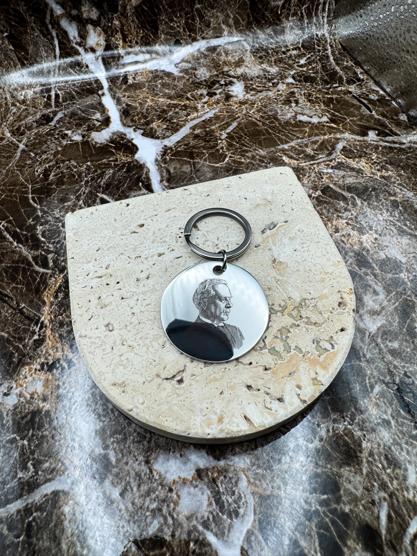 The Silver Halo Custom Keychain, Personalized Silver Engraved Keychain (1.4”)