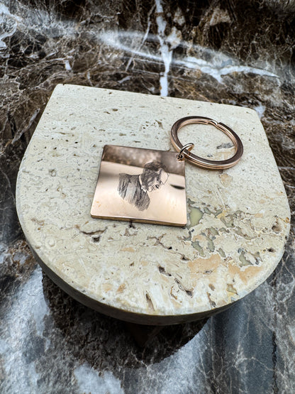 The Rose Gold Diamond Custom Keychain, Personalized Rose Gold Engraved Keychain (1.1”)