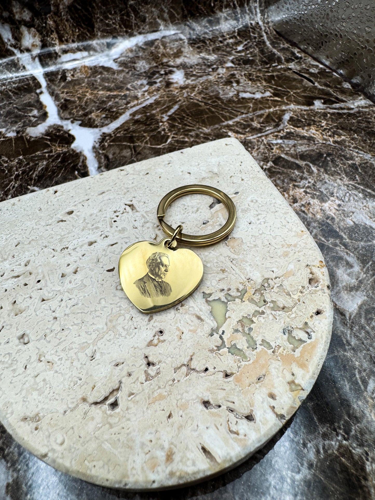 Sweetheart Golden Custom Keychain, Personalized Gold Engraved Keychain (1.3”)