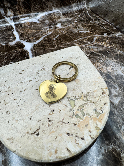 Sweetheart Golden Custom Keychain, Personalized Gold Engraved Keychain (1.3”)