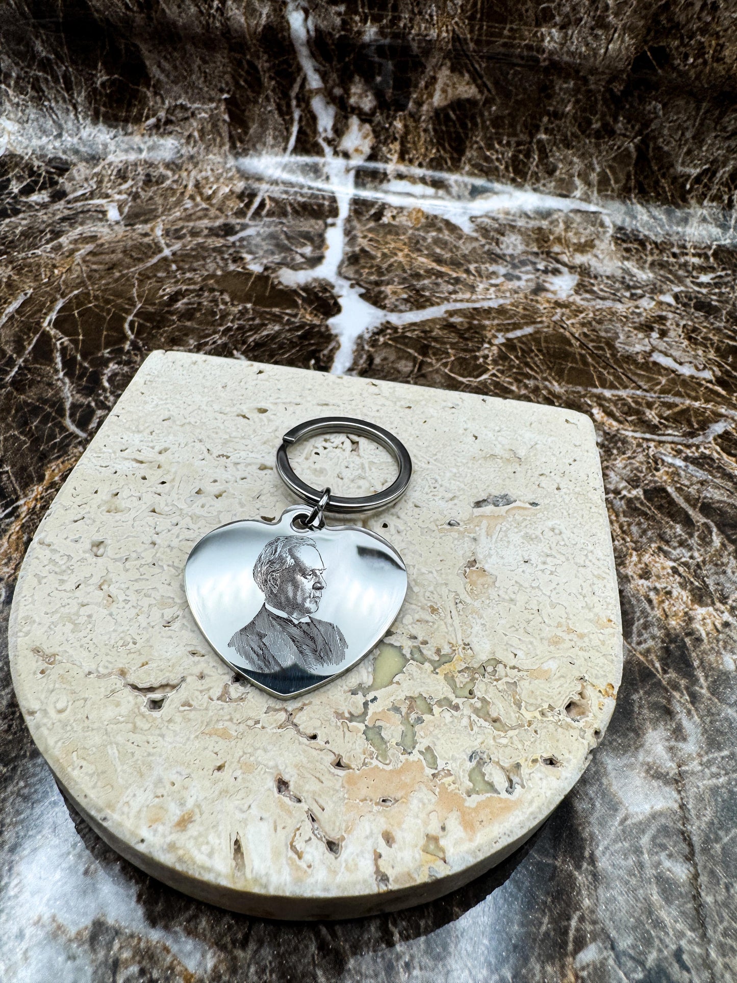 Sweetheart Silver Custom Keychain, Personalized Silver Engraved Keychain (1.3”)