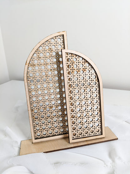 Wood and Rattan Arch Earring Holder, Boho Jewelry Organizer Stand for Studs and Dangles