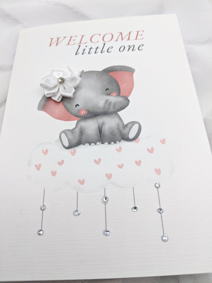 5"x7" Newborn Baby Pink Elephant Card