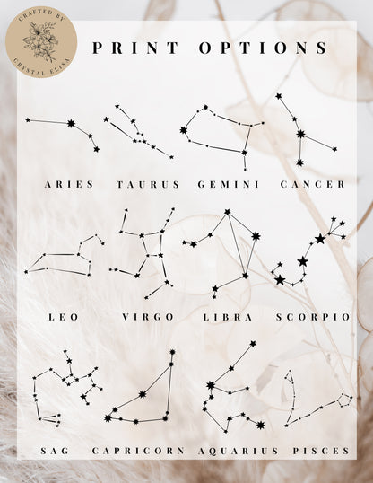 Geometric Foil Zodiac Constellation Art Prints