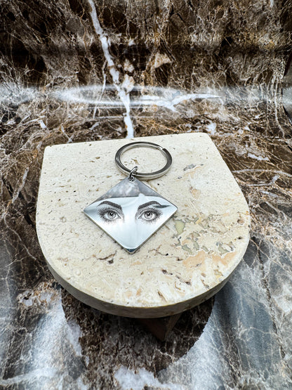 The Silver Diamond Custom Keychain, Personalized Silver Engraved Keychain (1.1”)