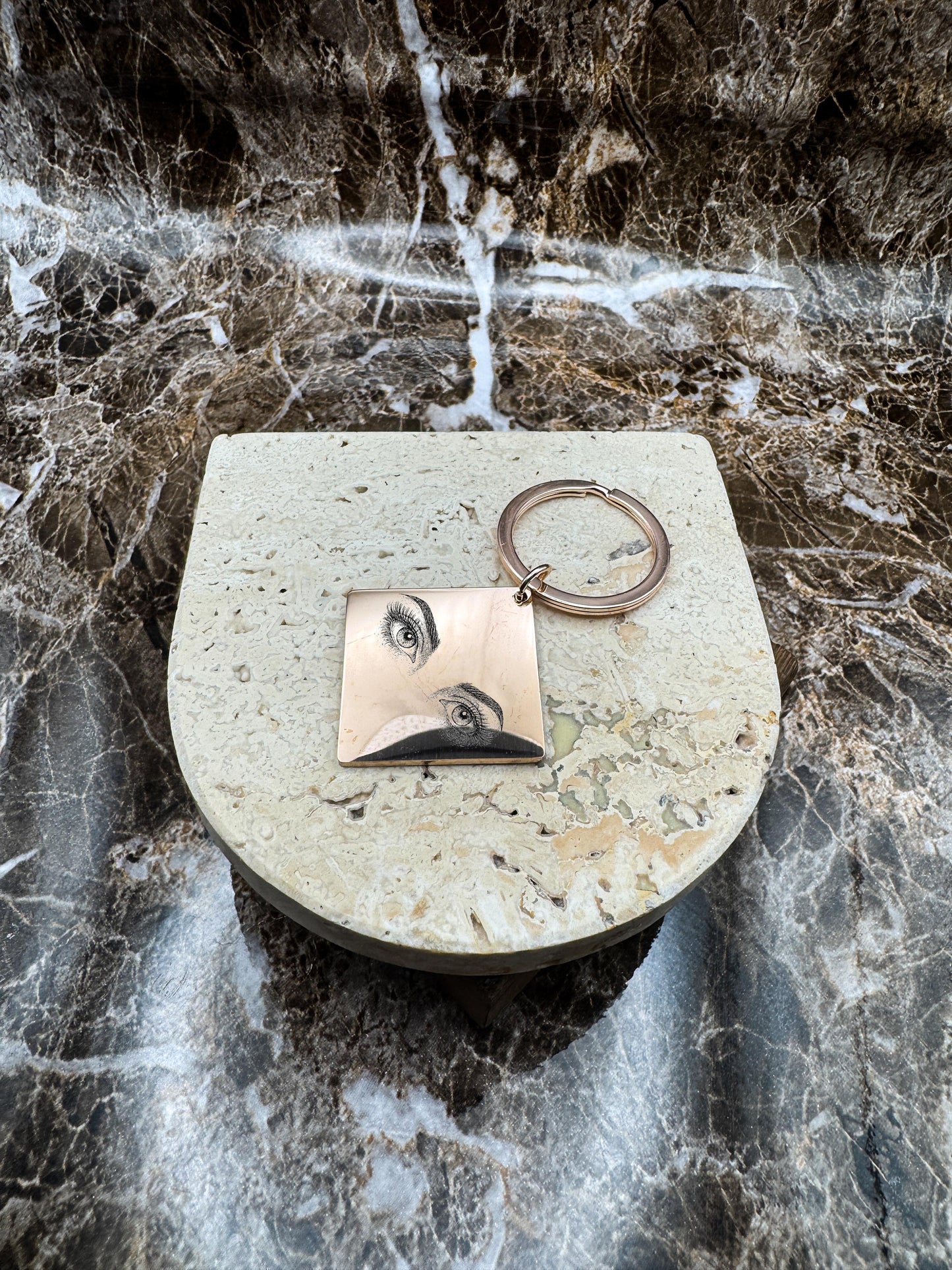 The Rose Gold Diamond Custom Keychain, Personalized Rose Gold Engraved Keychain (1.1”)