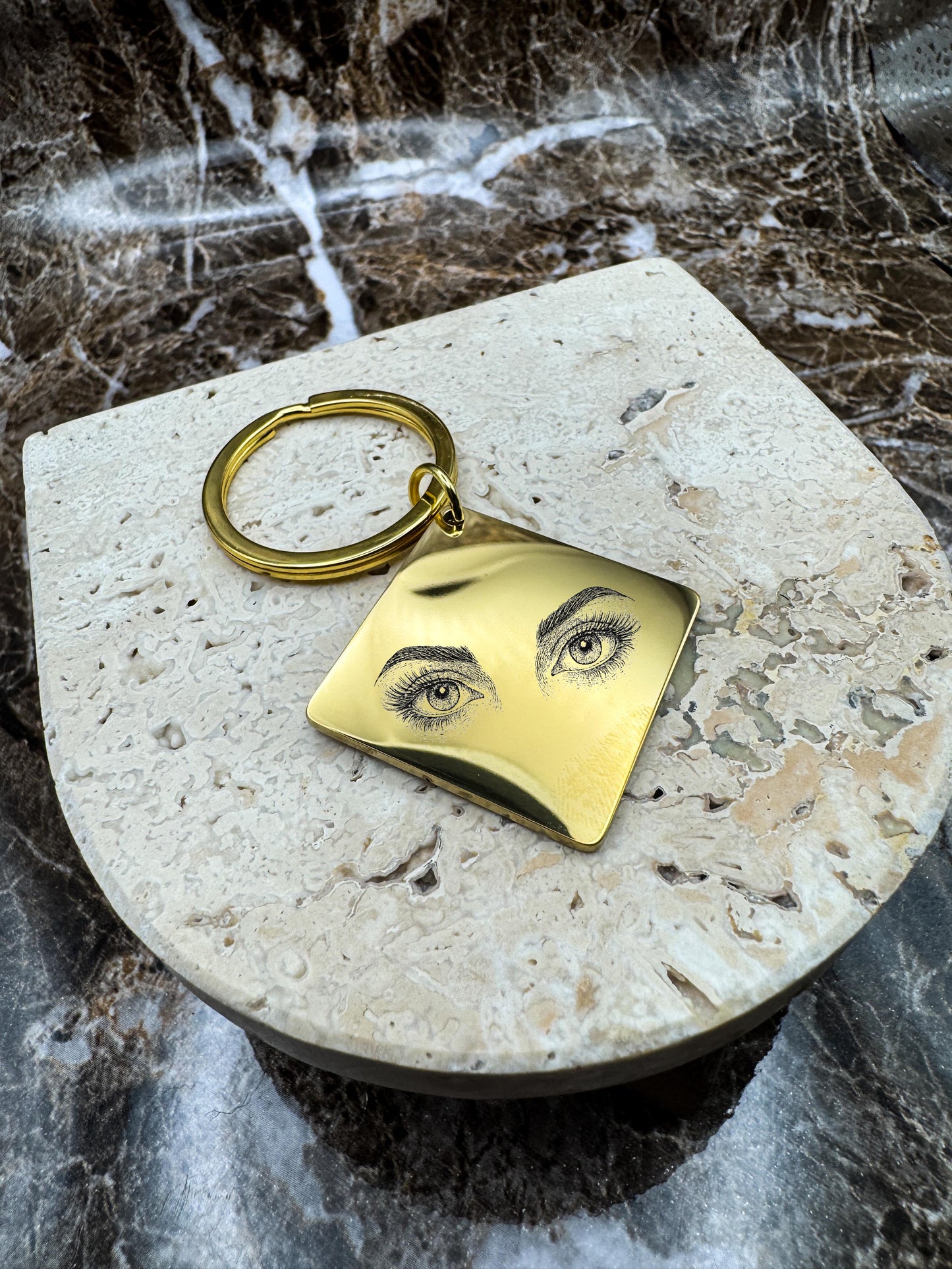 The Golden Diamond Custom Keychain, Personalized Gold Engraved Keychain (1.1”)