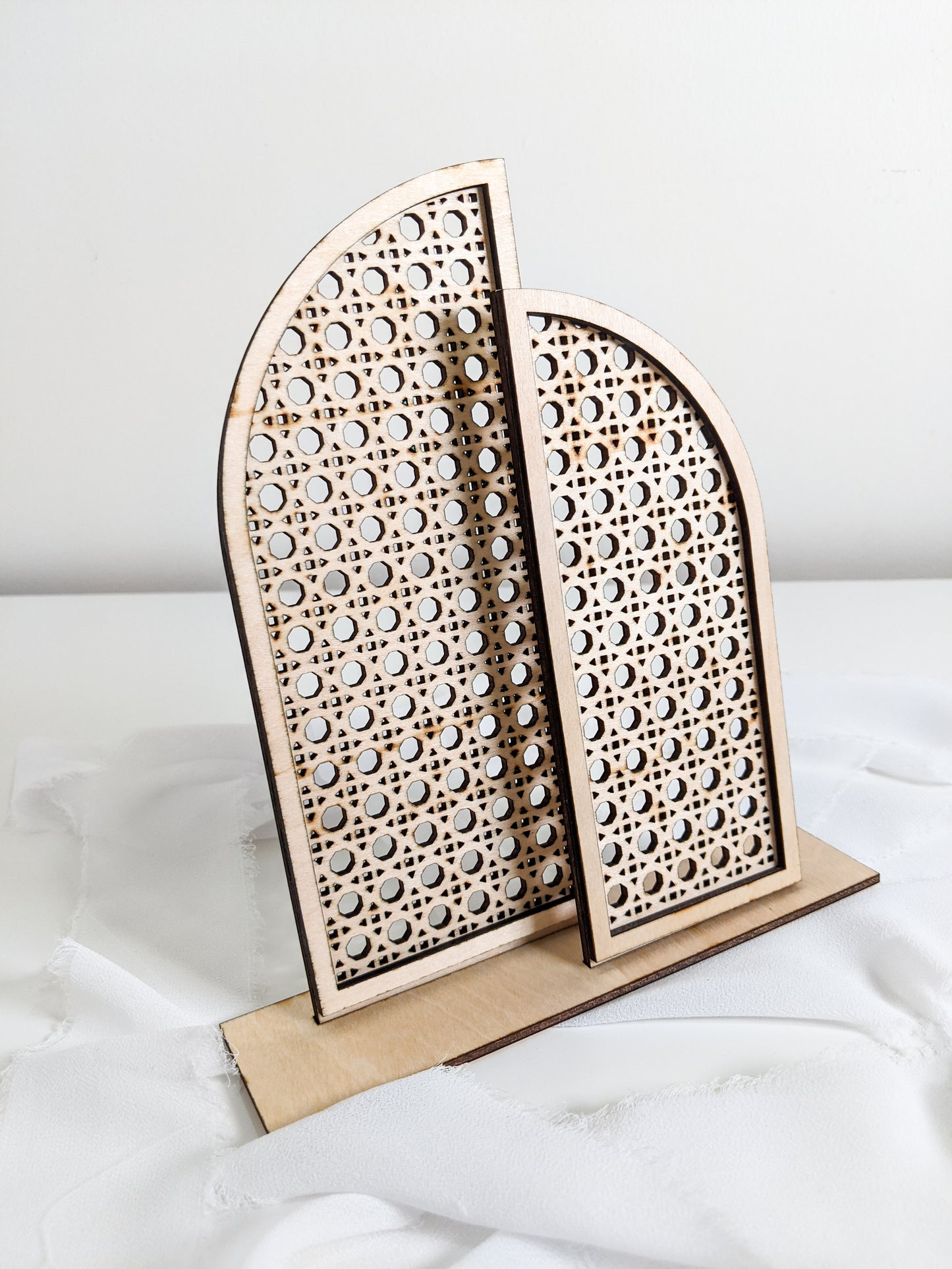 Wood and Rattan Arch Earring Holder, Boho Jewelry Organizer Stand for Studs and Dangles