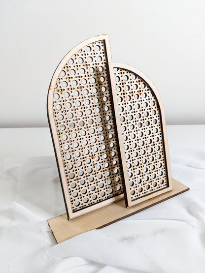 Wood and Rattan Arch Earring Holder, Boho Jewelry Organizer Stand for Studs and Dangles