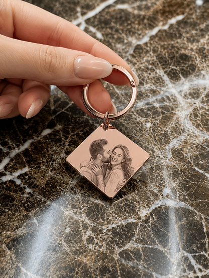 The Diamond Signature Keychain, Custom Engraved Diamond Keychain with Name or Photo