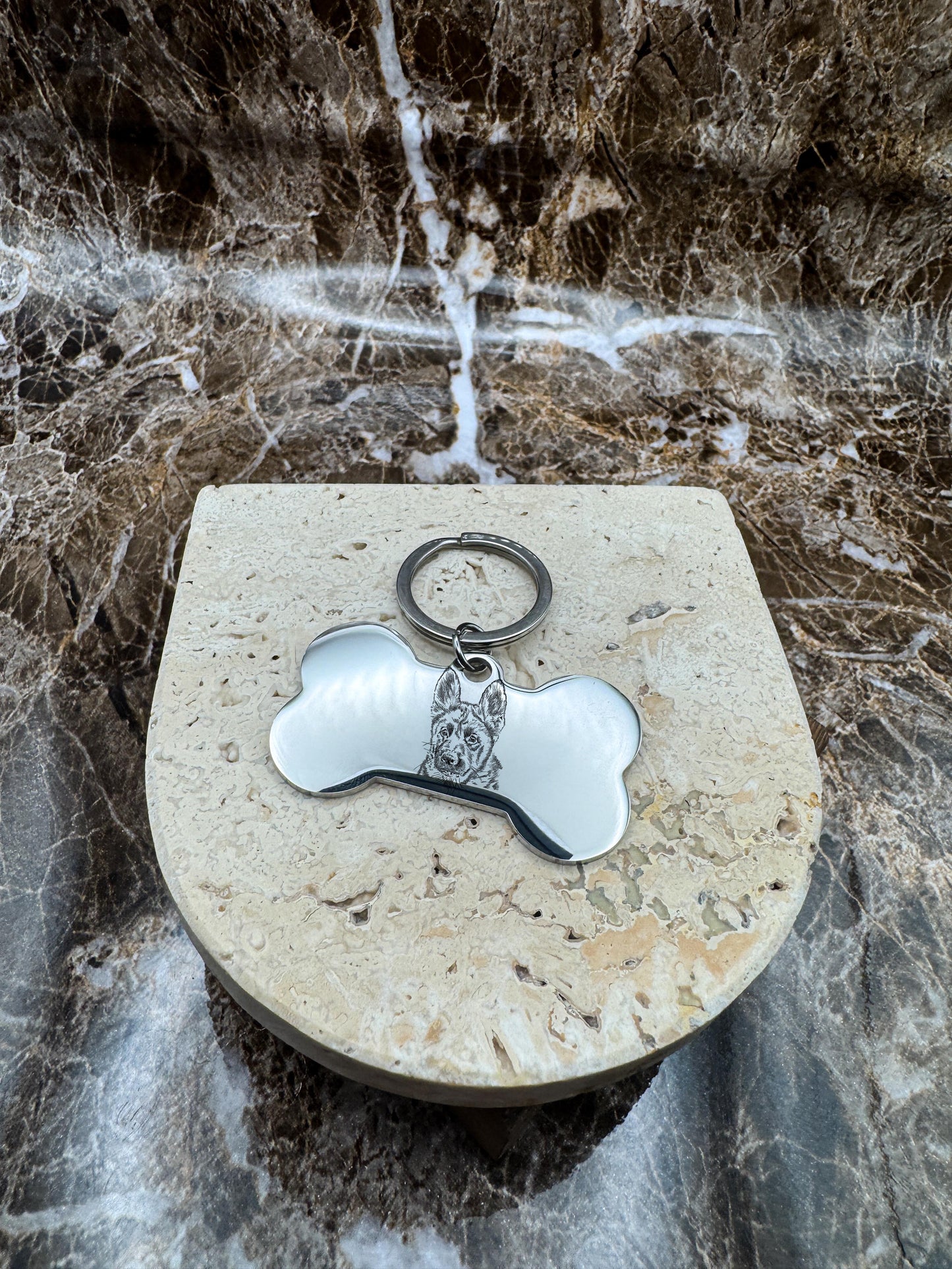 The Silver Bone Custom Keychain, Personalized Silver Engraved Keychain (1.95” x 1.1”)