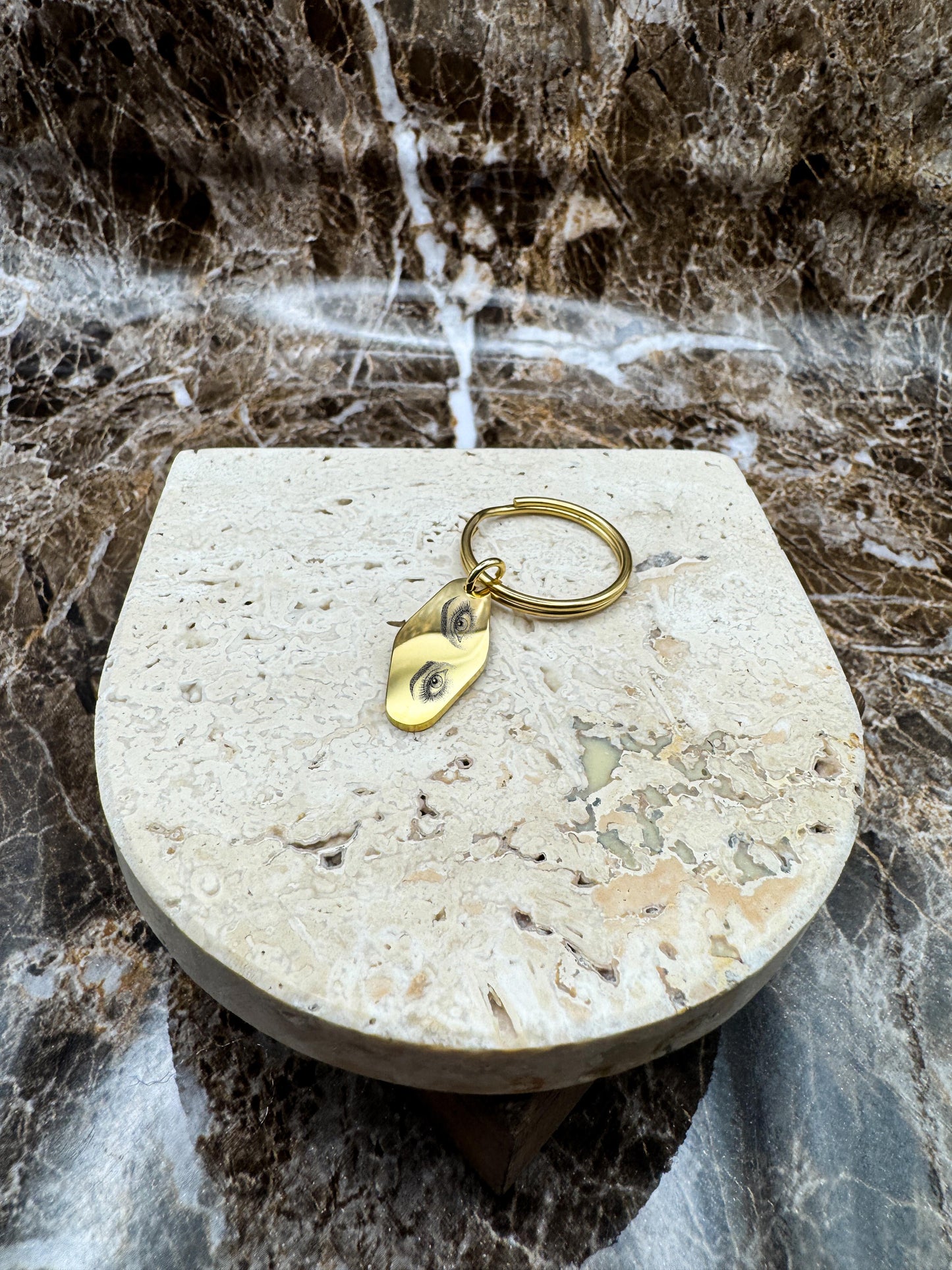 The Golden Wave Custom Keychain, Personalized Gold Engraved Keychain (0.45”x1”)