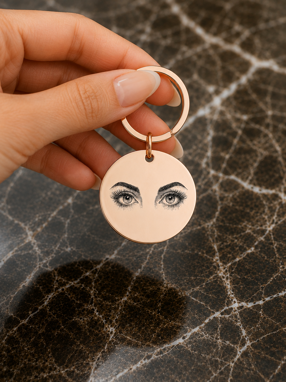 The Halo Signature Keychain, Custom Engraved Circle Keychain with Name or Photo