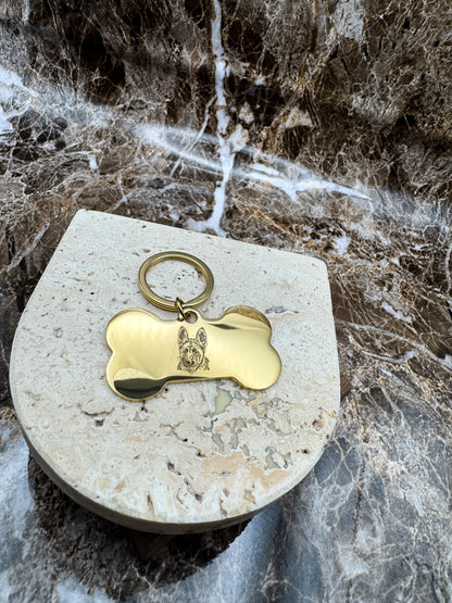 The Golden Bone Custom Keychain, Personalized Gold Engraved Keychain (1.95” x 1.1”)