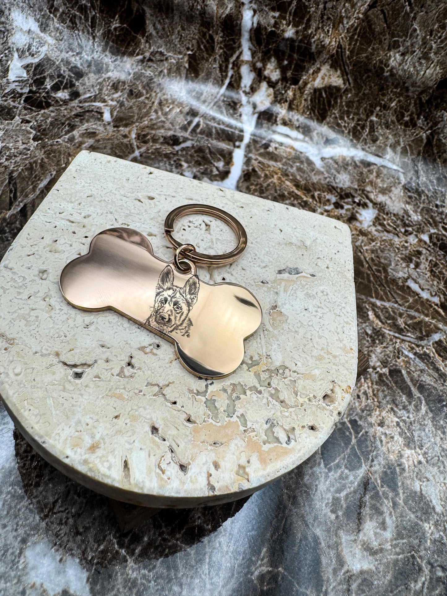 The Rose Gold Bone Custom Keychain, Personalized Rose Gold Engraved Keychain (1.95” x 1.1”)