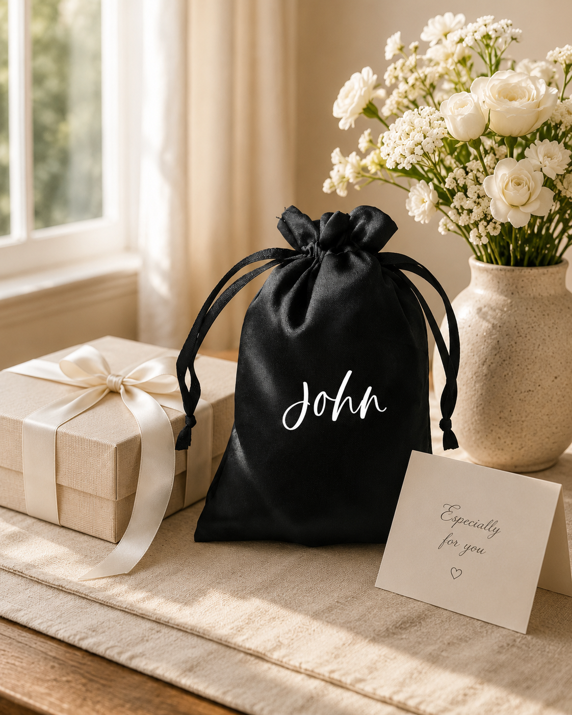 Personalized Black Silk Gift Bag