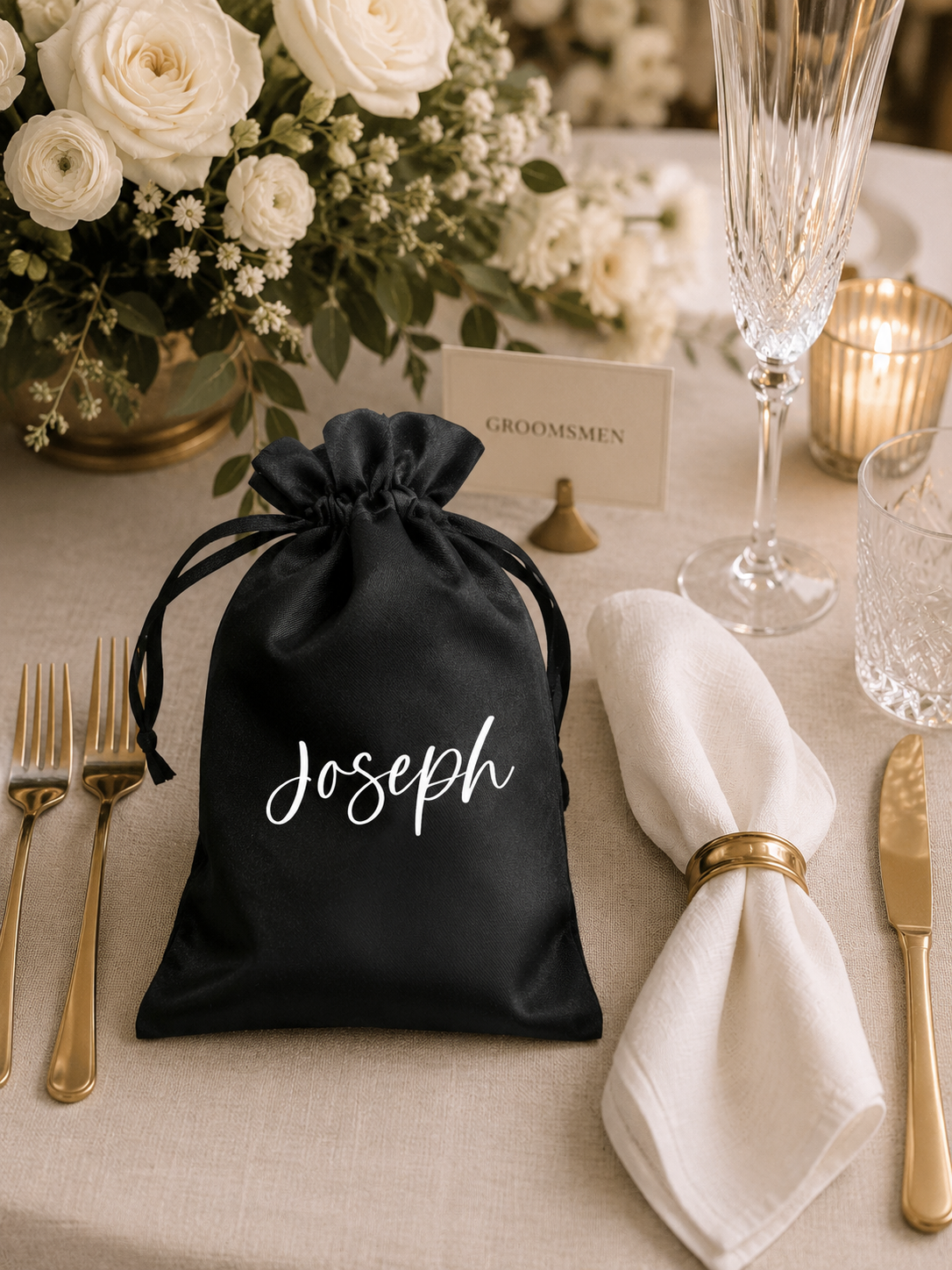 Personalized Satin Groomsmen Gift Bag, Custom Wedding Favour Bag