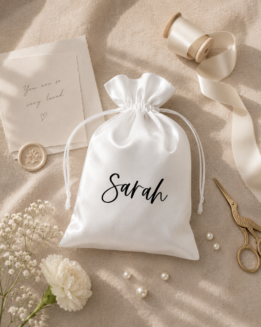 Personalized White Silk Gift Bag