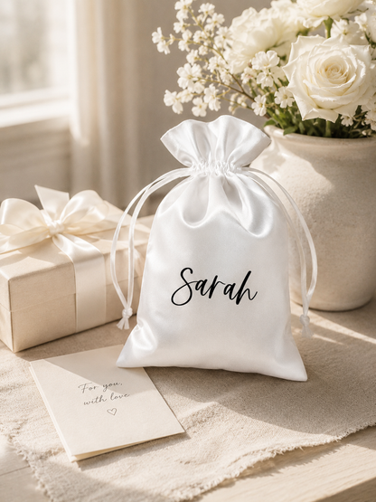 Personalized White Silk Gift Bag
