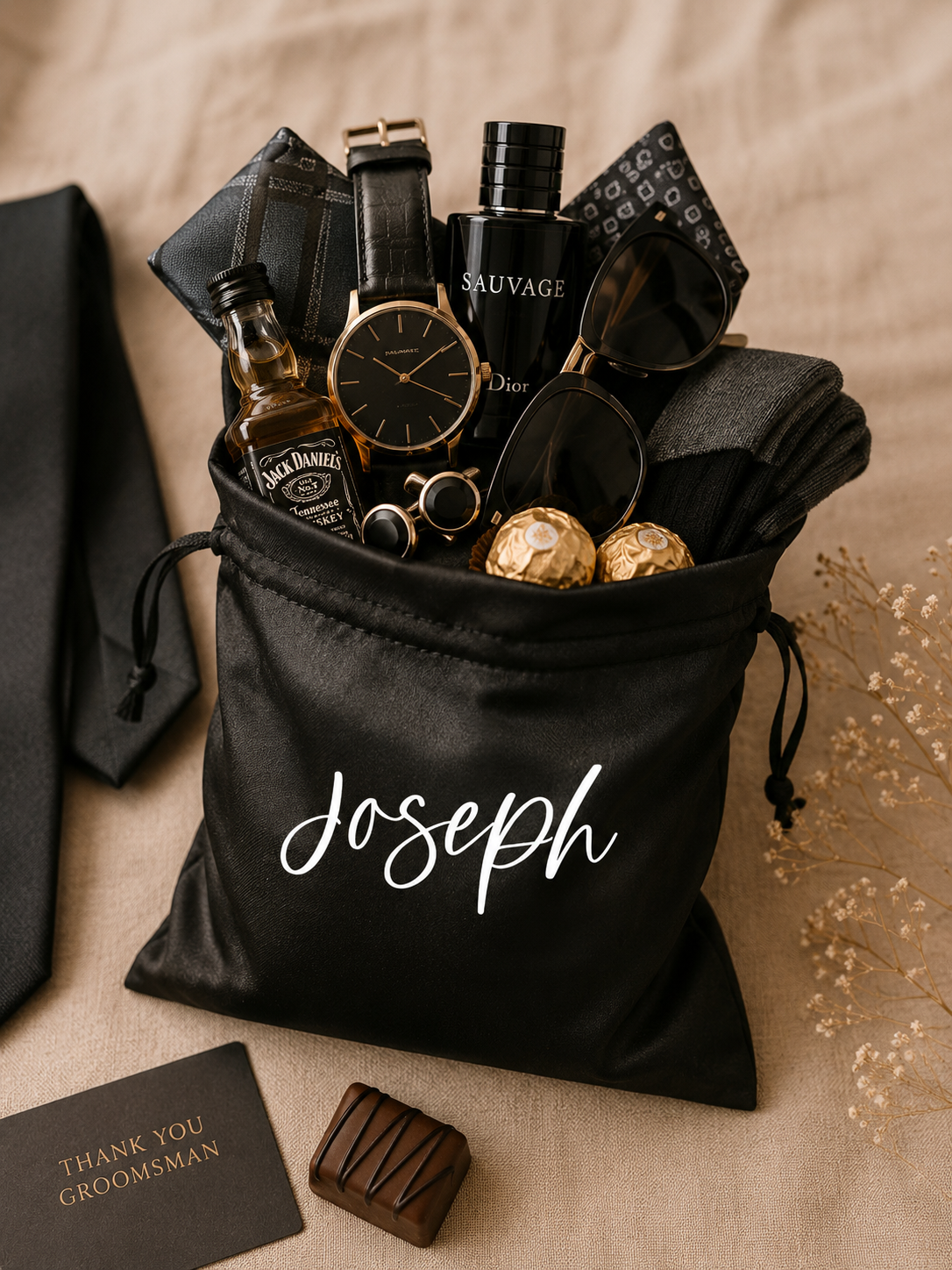 Personalized Satin Groomsmen Gift Bag, Custom Wedding Favour Bag