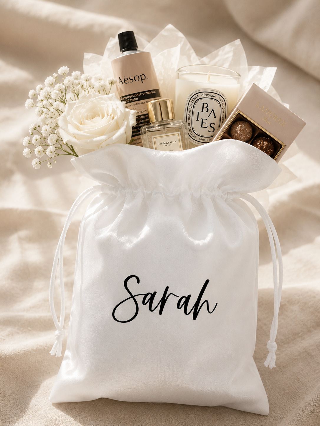 Personalized White Silk Gift Bag