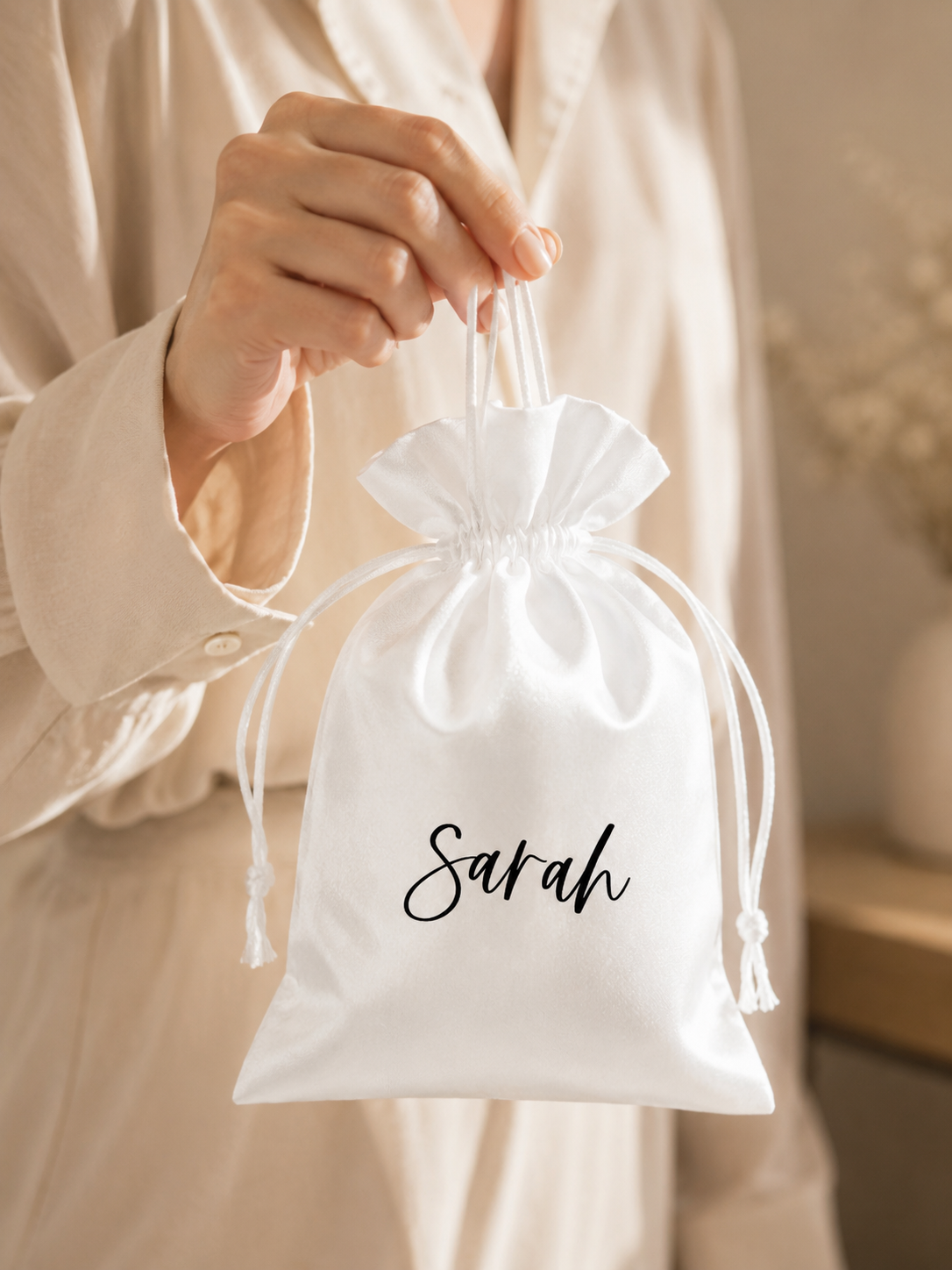 Personalized White Silk Gift Bag