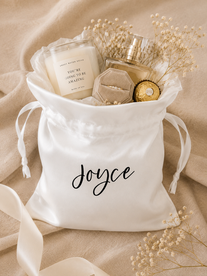 Personalized Satin Bridesmaid Gift Bag, Custom Wedding Favour Bag