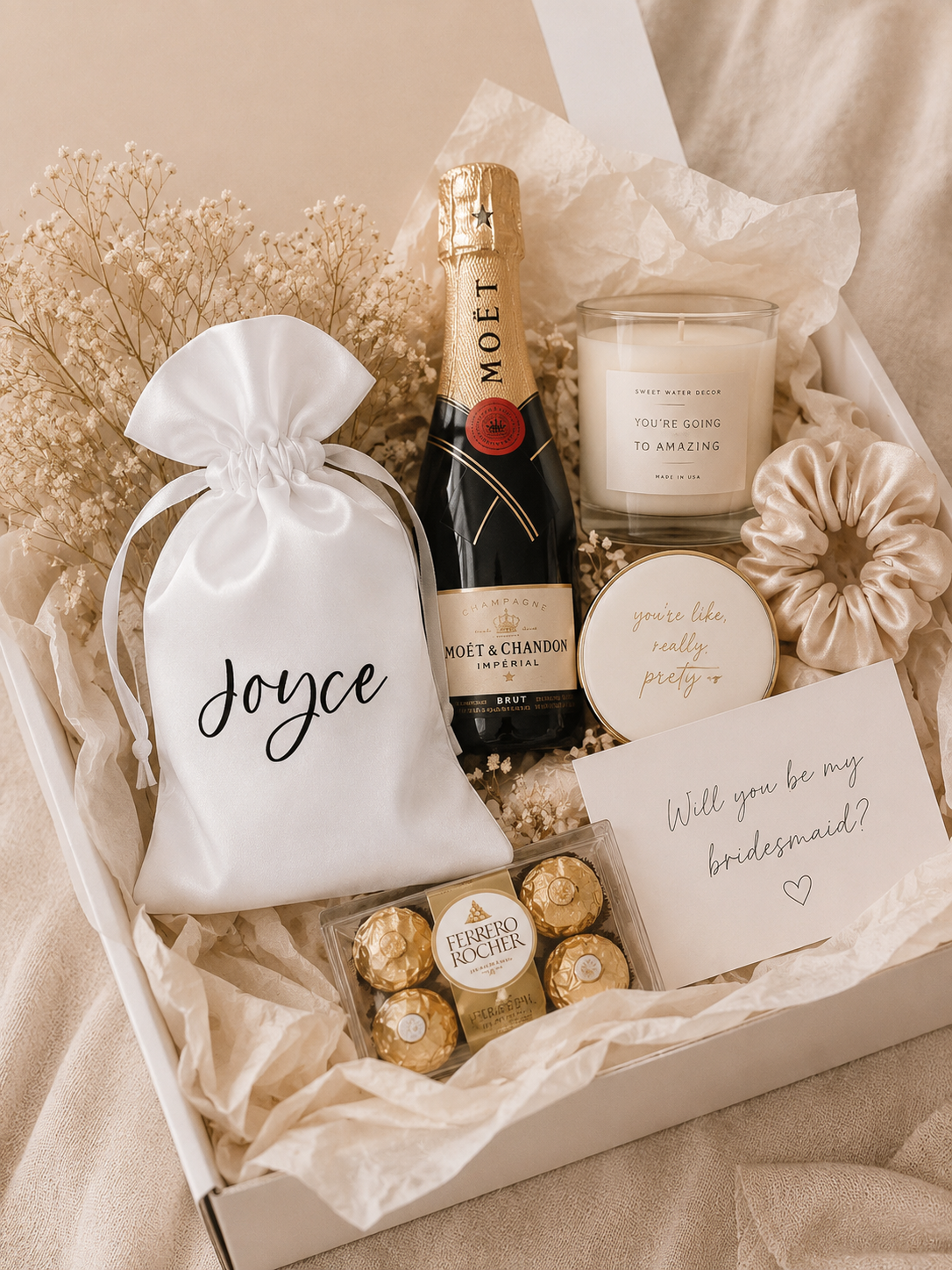 Personalized Satin Bridesmaid Gift Bag, Custom Wedding Favour Bag