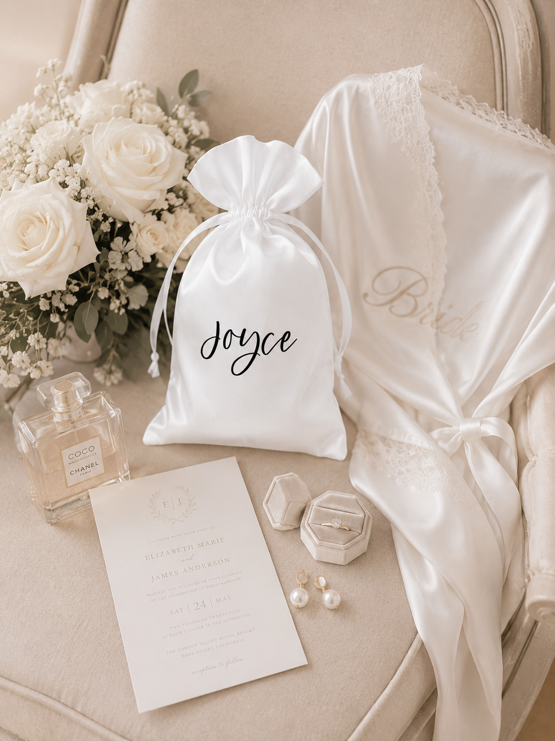 Personalized Satin Bridesmaid Gift Bag, Custom Wedding Favour Bag