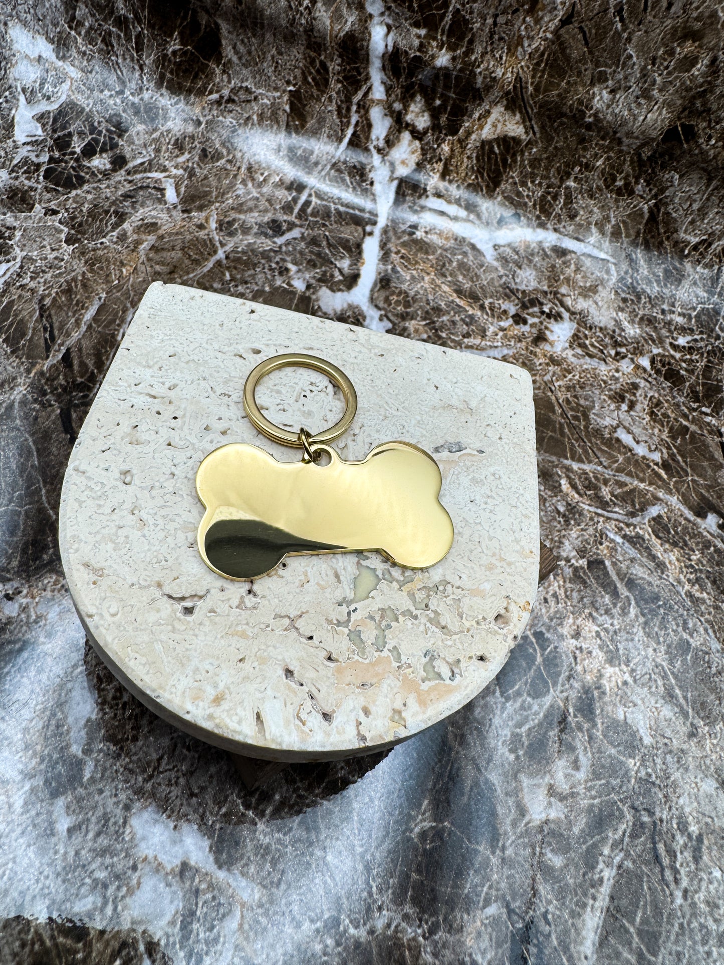The Golden Bone Custom Keychain, Personalized Gold Engraved Keychain (1.95” x 1.1”)