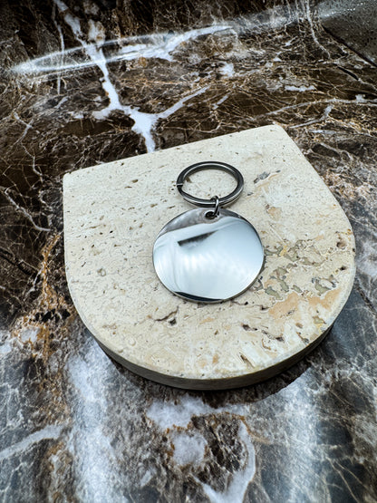 The Silver Halo Custom Keychain, Personalized Silver Engraved Keychain (1.4”)