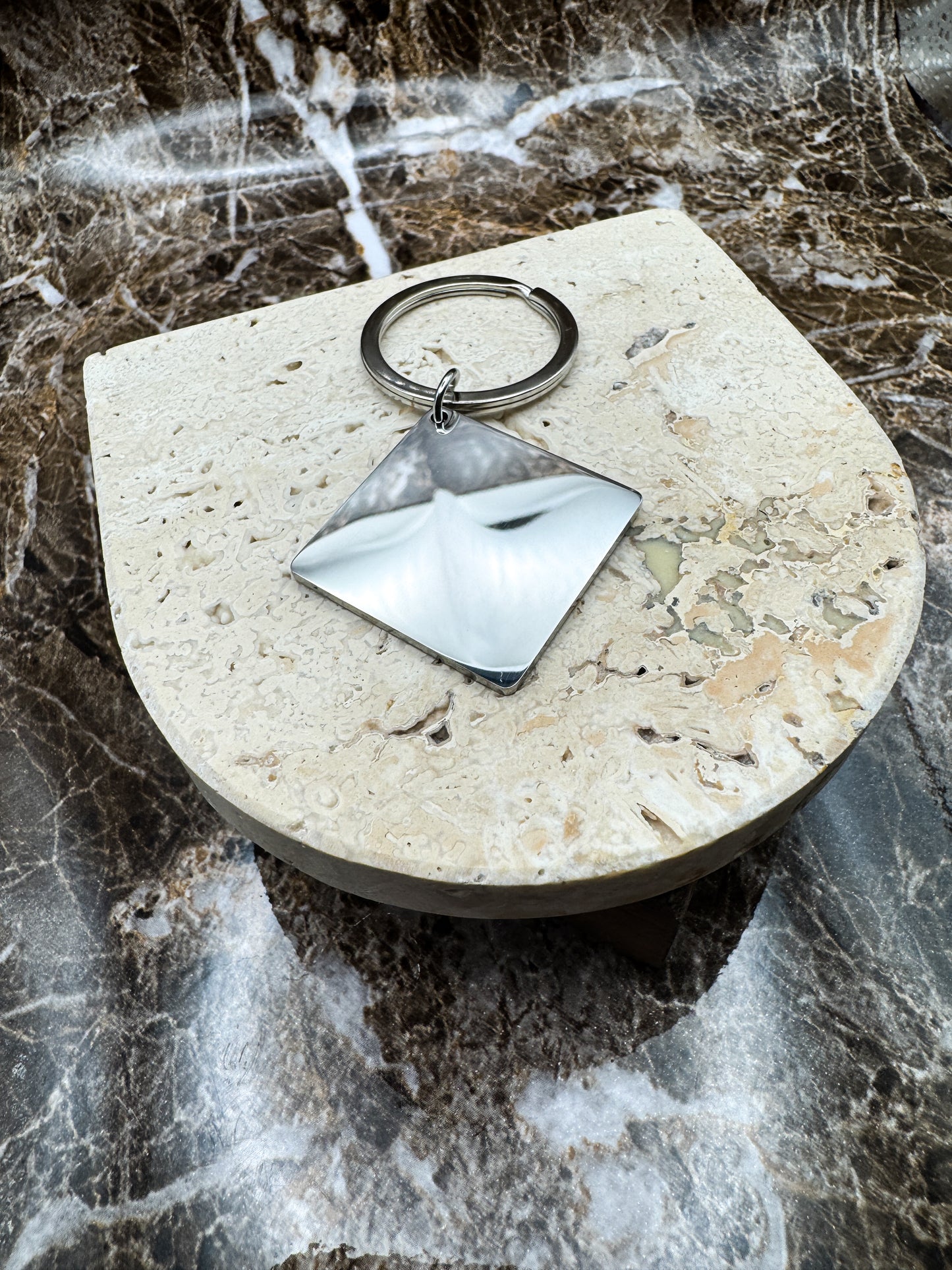 The Silver Diamond Custom Keychain, Personalized Silver Engraved Keychain (1.1”)