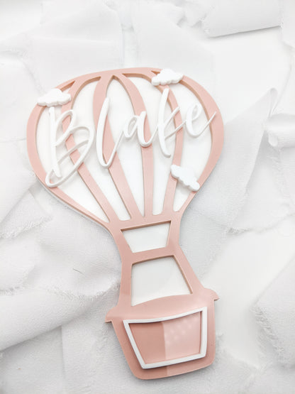 Custom Pink Hot Air Balloon Name Sign, Personalized Acrylic Cloud Kids Room Decor