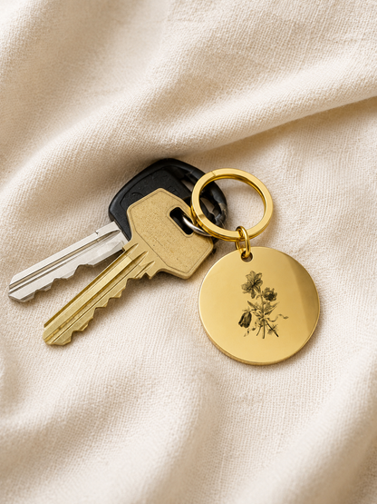 The Halo Signature Keychain, Custom Engraved Circle Keychain with Name or Photo