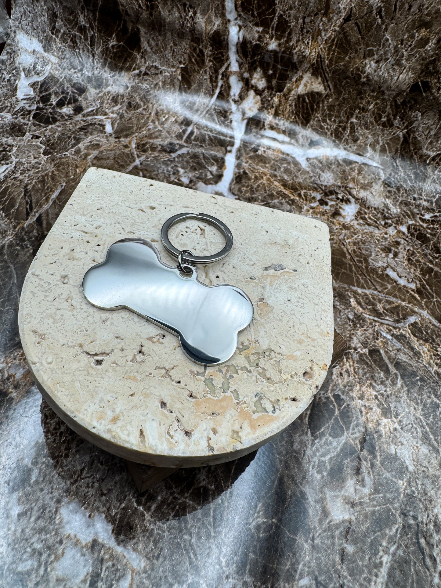 The Silver Bone Custom Keychain, Personalized Silver Engraved Keychain (1.95” x 1.1”)