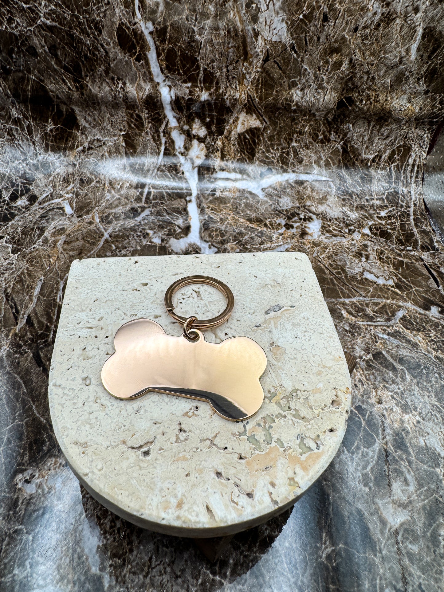 The Rose Gold Bone Custom Keychain, Personalized Rose Gold Engraved Keychain (1.95” x 1.1”)