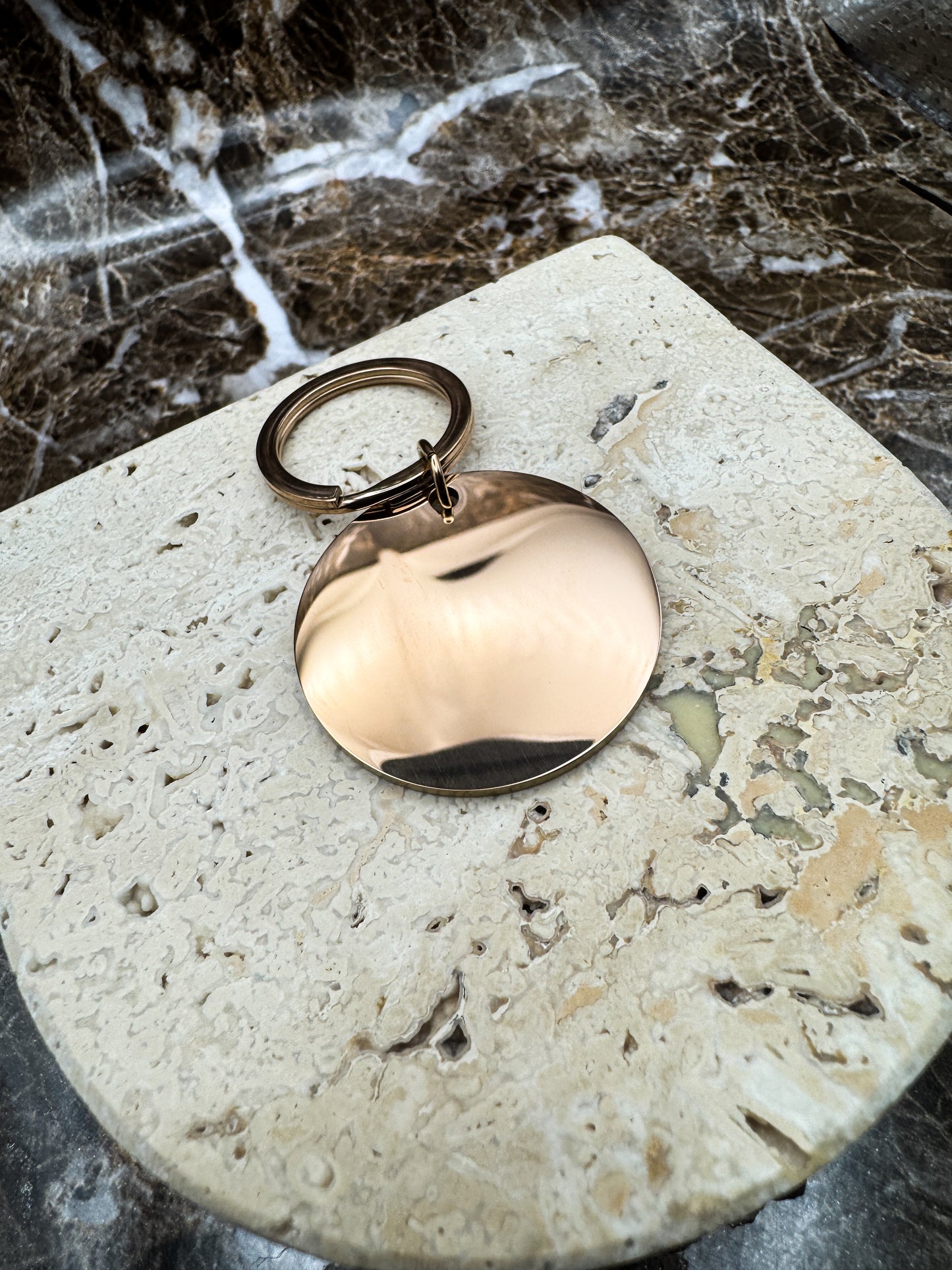 The Rose Gold Halo Custom Keychain, Personalized Rose Gold Engraved Keychain