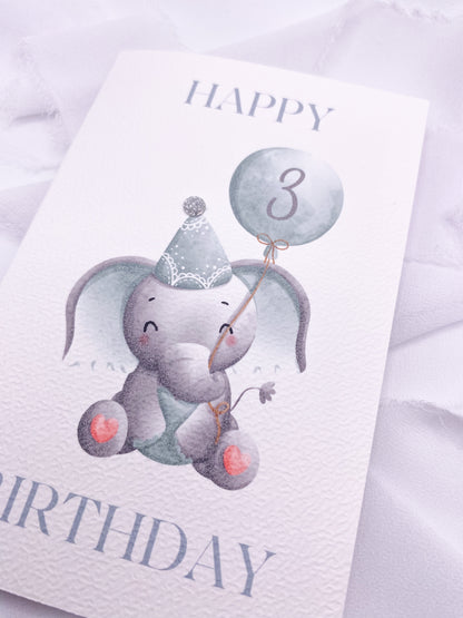 4”x6” Custom Blue Elephant Birthday Card