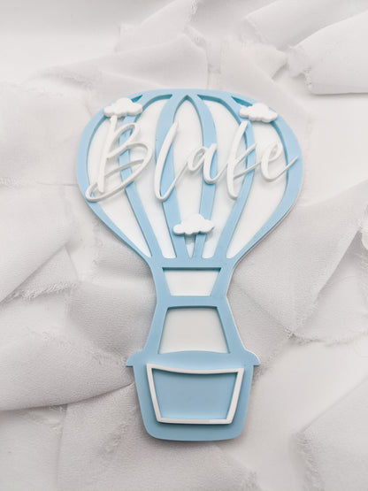 Custom Name Blue Hot Air Balloon Name Sign, Personalized Acrylic Cloud Kids Room Decor