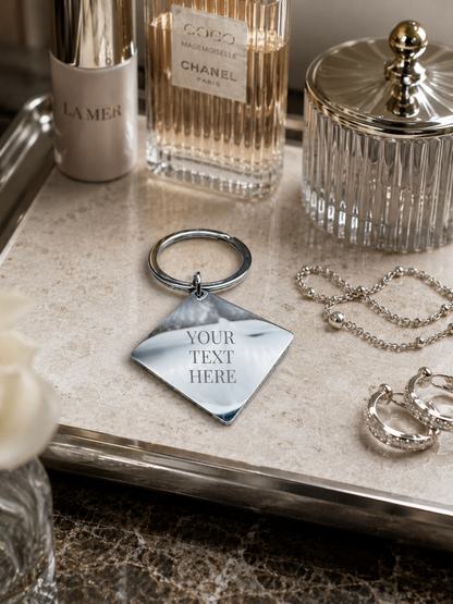 The Diamond Signature Keychain, Custom Engraved Diamond Keychain with Name or Photo
