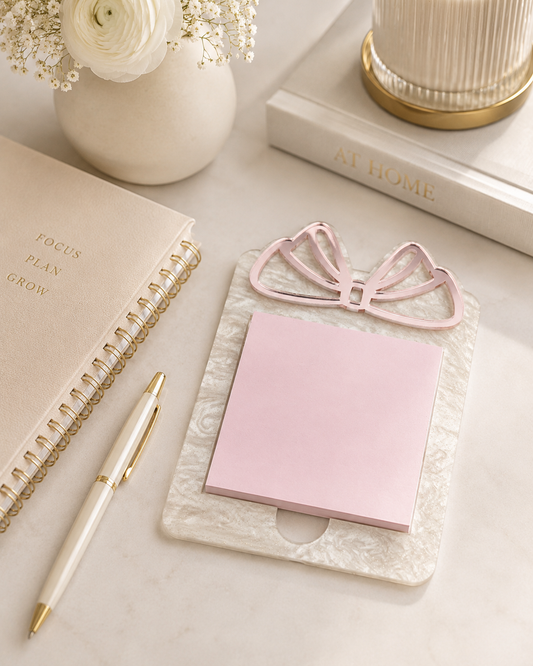 Personalized Acrylic Bow Post-It Note Holder, Desk Organizer, Teacher Gift
