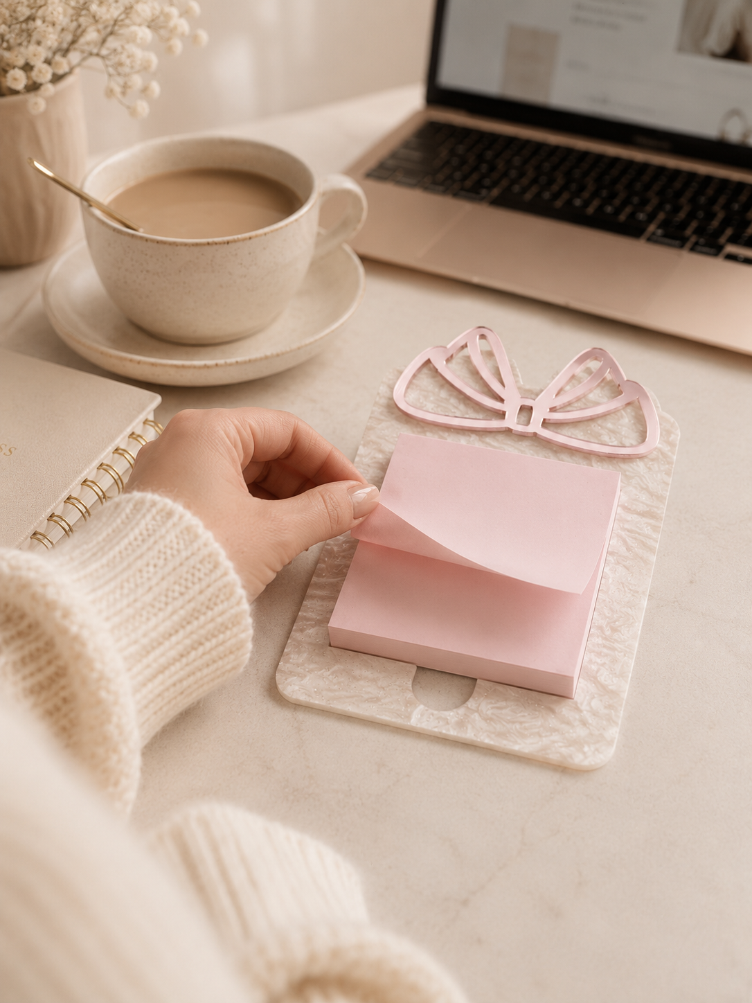 Personalized Acrylic Bow Post-It Note Holder, Desk Organizer, Teacher Gift